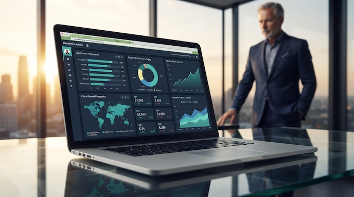 Análisis de indicadores financieros en laptop